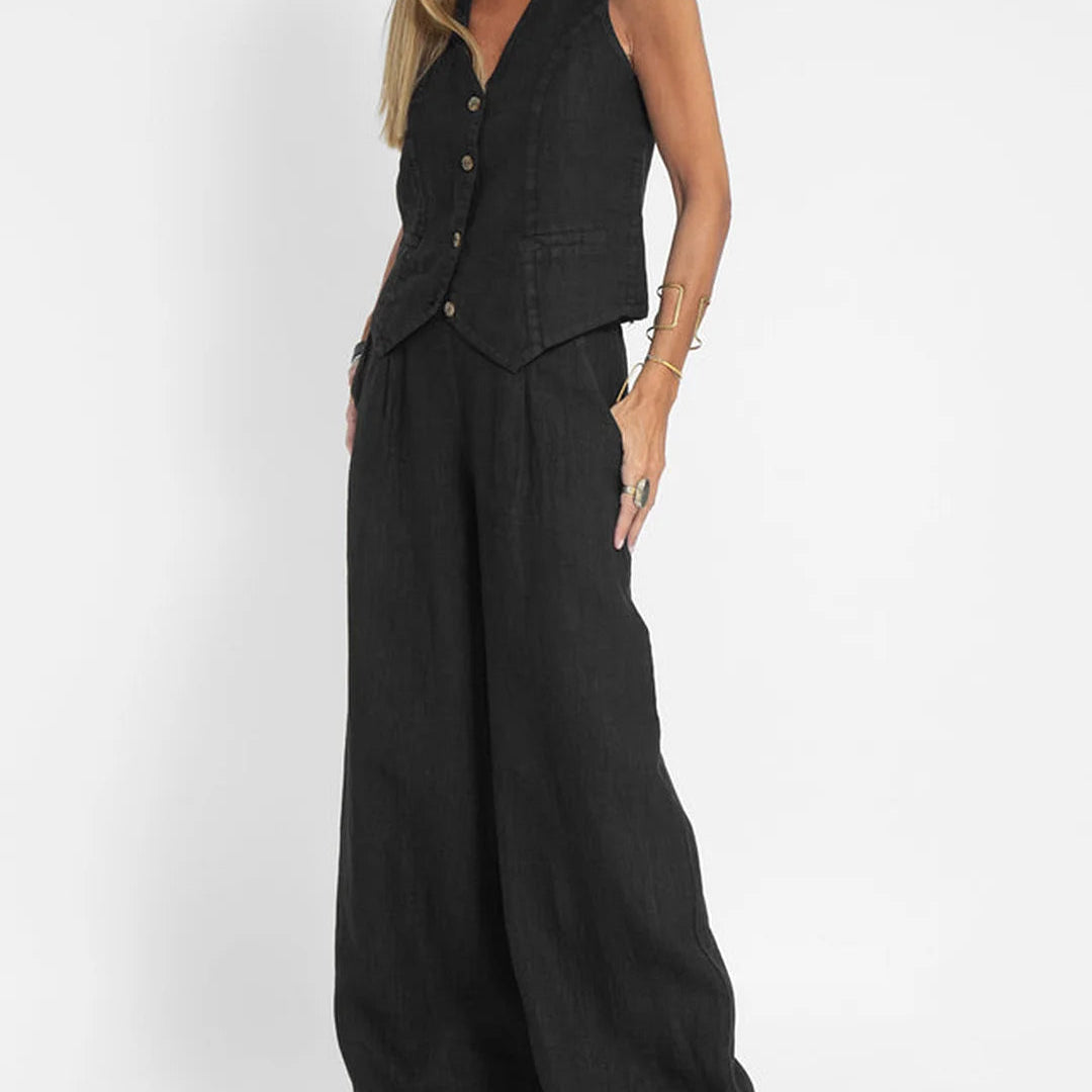 Aira | Buttoned Waistcoat & Wide-Leg Trousers Set