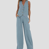 Aira | Buttoned Waistcoat & Wide-Leg Trousers Set