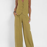 Aira | Buttoned Waistcoat & Wide-Leg Trousers Set