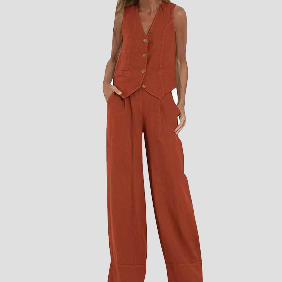 Aira | Buttoned Waistcoat & Wide-Leg Trousers Set