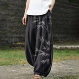 Anaïs – Black Wide-Leg Trousers with Bamboo Print