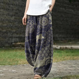 Lucienne – Navy Wide-Leg Trousers with Chrysanthemum Print