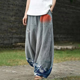 Constance – Grey Wide-Leg Trousers with Wave Print