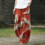 Henriette – Wide-Leg Trousers with Red Bird Print