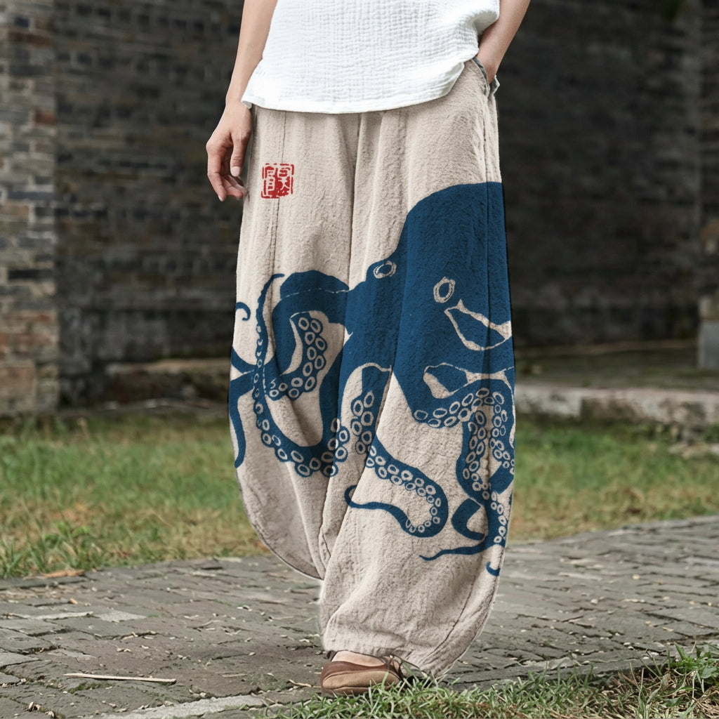 Amandine – Wide-Leg Trousers with Nautical Print