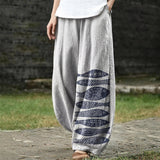 Angèle – Light Grey Wide-Leg Trousers with Fish Print
