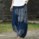 Alice – Wide-Leg Trousers with Dark Blue Circle Print
