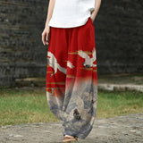 Édith – Wide-Leg Trousers with Red Bird Print
