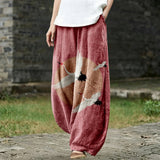 Jacqueline – Wide-Leg Trousers with Pink Bird Print