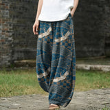 Juliette – Wide-Leg Trousers with Blue Bird Print