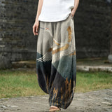 Margaux – Beige Wide-Leg Trousers with Bird Print