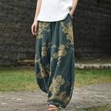 Élodie – Navy Printed Wide-Leg Trousers