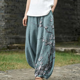 Carine – Wide-Leg Trousers with Blue Leaf Print