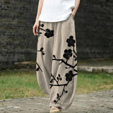 Céleste – Beige Wide-Leg Trousers with Floral Print