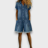 Anna - Vintage Kurzoverall aus Baumwolle mit Denim-Optik
