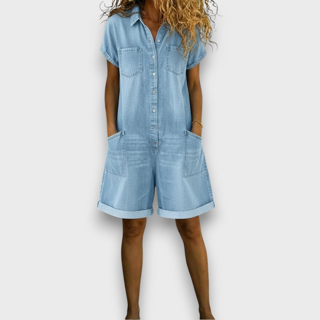 Anna - Vintage Kurzoverall aus Baumwolle mit Denim-Optik