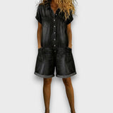 Anna - Vintage Kurzoverall aus Baumwolle mit Denim-Optik