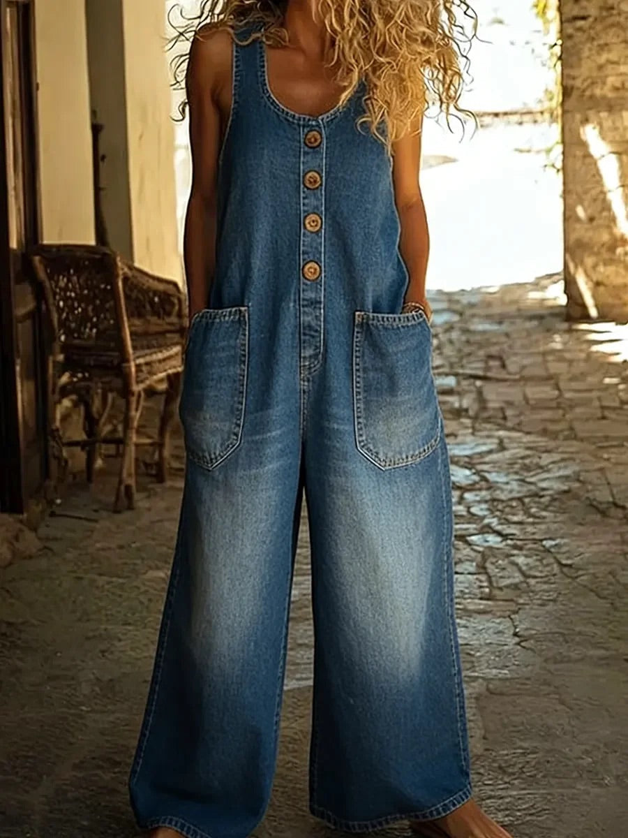 Gerda - Vintage-Washed Denim Overall