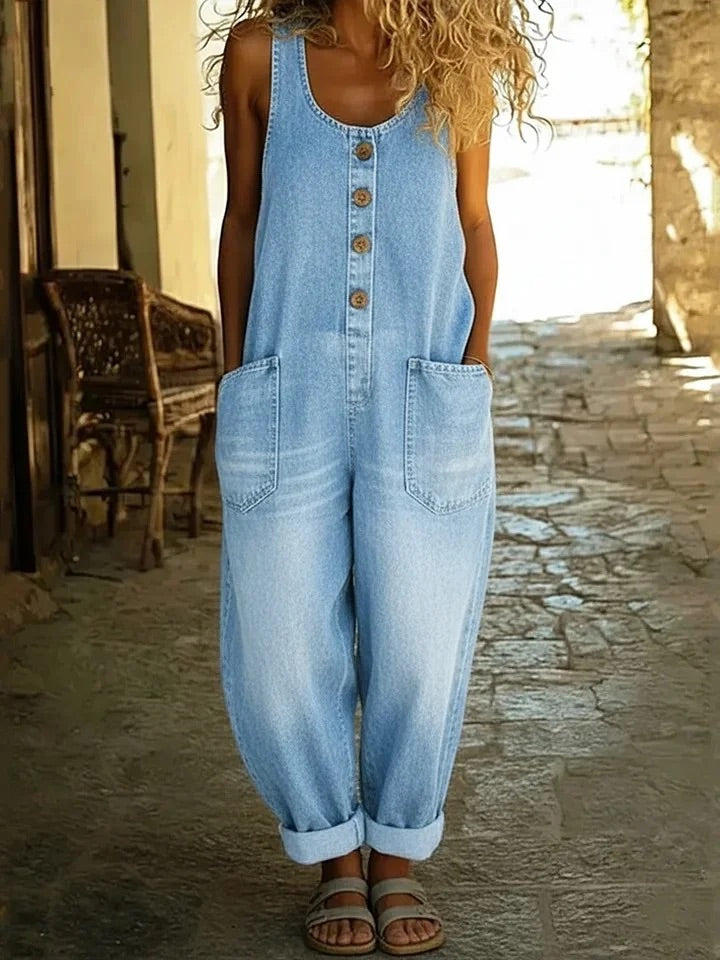 Gerda - Vintage-Washed Denim Overall