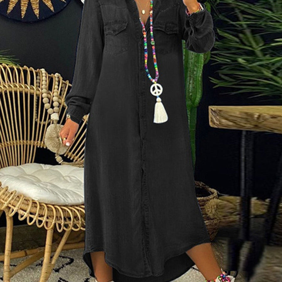 Heidrun - Elegant Casual Denim Shirt Dress